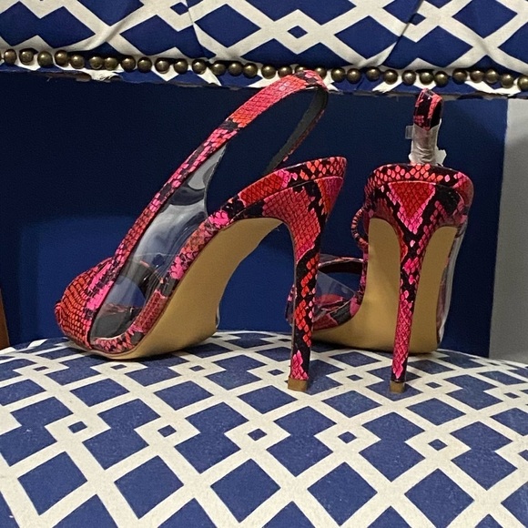 Multi pink black snakeskin clear pointed slingback high heel open toe sandals - Picture 6 of 8
